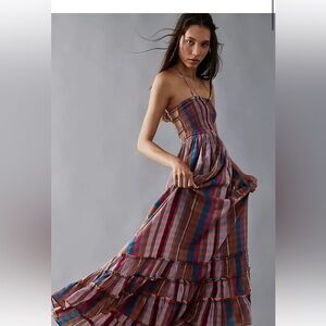 FREEPEOPLE PLAID HIGH LOW MAXI DRESS